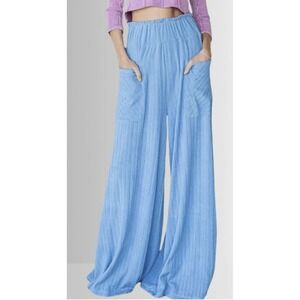 FP Movement Wide Leg Pants Womens S  Baby Blue Ribbed Knit OB1106937 Pockets